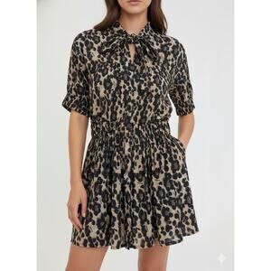 NWT Dimora Leopard Print Mini Dress IT 40 US 4 Black Animal Print Made In Italy